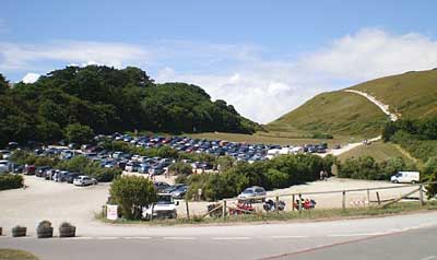 Lulworth Cove car park with path to Durdle Door