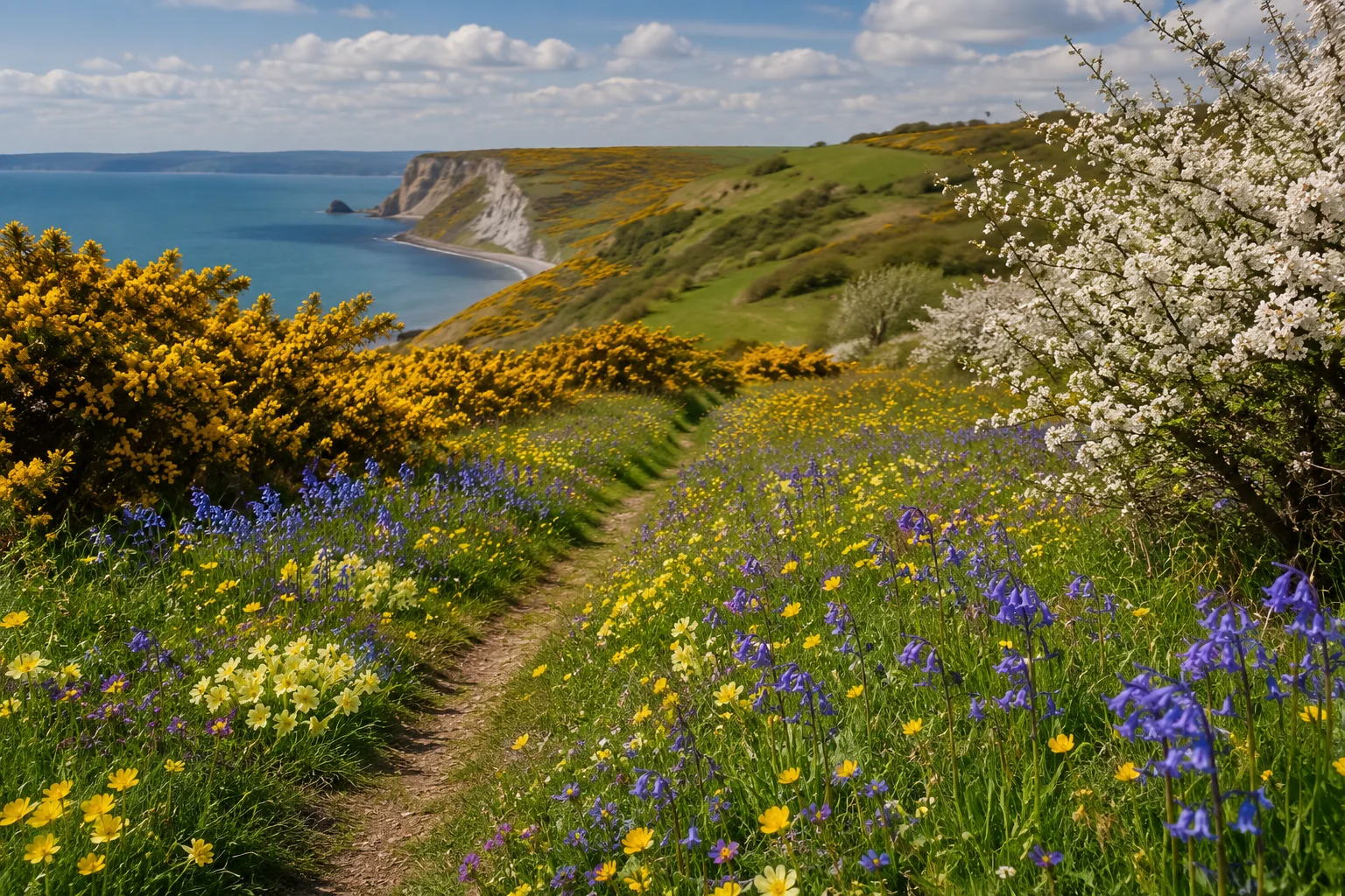 Wildflowers in bloom along the Tyneham valley, Dorset